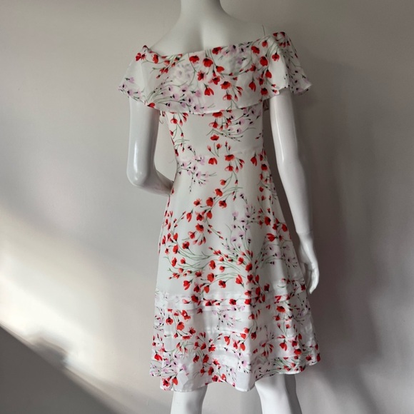 Banana Republic Off Shoulder Flower Print Knee Length  Dress Size 0 - Picture 2 of 15